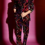 Colorblock Print Velvet Blazer Pants Two Piece Set