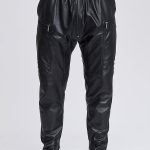 Gayparadise  Metallic Elastic Waist Drawstring Slim Fit Black Pants