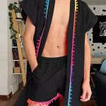 Unisex Rainbow Style Beachwear Kimono Shorts Casual Two Piece Sets