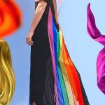 Rainbow Striped Mesh See Through Sheer Robe Short Sleeve Dress